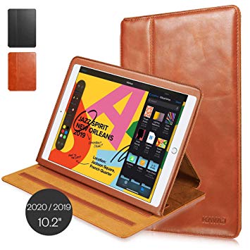 KAVAJ Case Leather Cover Hamburg Works with Apple iPad 2019 10.2" Cognac-Brown Genuine Cowhide Leather with Built-in Five Stand Auto Wake/Sleep Function. Slim Fit Smart Folio Covers