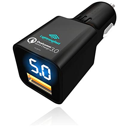 Quick Charge 3.0 Car Charger - Qualcomm Certified - Ideal For ZTE Axon 8-3 Amp - Voltmeter Shows Rapid Power - 80% Battery In 35 Minutes - Keeps You Connected