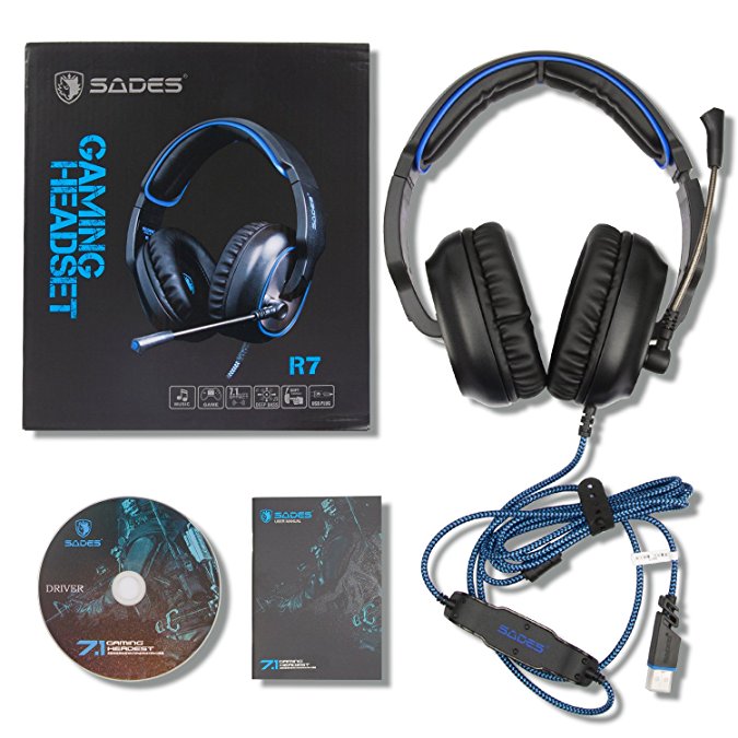 Sades R7 Over Ear Stereo Bass Gaming Headset, USB Headset 7.1 Virtual Channel Surround Sound, Noise Isolation Microphone For PC Laptop Phone Tablet MAC