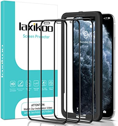 laxikoo Full Coverage Screen Protector for iPhone 11 Pro/iPhone XS/iPhone X, [3 Pack] 9H Hardness Tempered Glass [with Alignment Frame] Bubble Free Protective Film for iPhone 11 Pro/XS/X - 5.8"