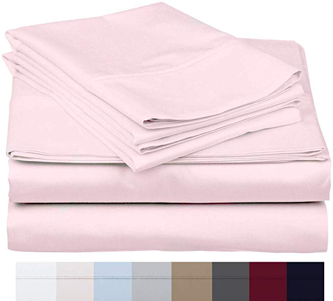 The Bishop Cotton 100% Egyptian Cotton 800 Thread Count 4 PC Solid Pattern Bed Sheet Set Italian Finish True Luxury Hotel Collection Fits Up to 16 Inches Deep Pocket (King, Blush).