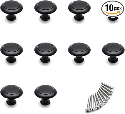 Cabinet Knob,10-Pack, Knobs Drawer Pulls and Knobs 1.1" Dia. Black Zinc Alloy Round Knobs