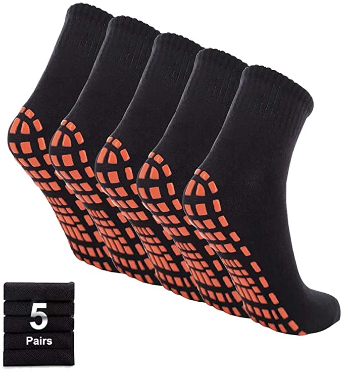 Unisex Pilates Yoga Non Slip Socks Hospital Socks with Grippers for Women Men Non Skid Grip Socks - 5 Pair Sticky Barre Socks