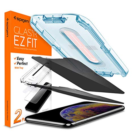 Spigen Tempered Glass Screen Protector [Installation Kit] Designed for iPhone Xs/iPhone X [2Pack] - Black Privacy