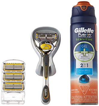 Gillette Fusion ProShield Men's Razor Handle with Flexball Technology Plus 4 Razor Blade Refills and Shave Gel, 6 oz