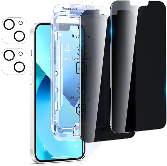 SmartDevil 2Pack for iPhone 11 Pro Max Privacy Screen Protector with 2Pack Camera Lens Protector, 9H Protection Anti-Spy Privacy Glass Tempered Film with Auto Dust-Elimination Install, Bubble Free