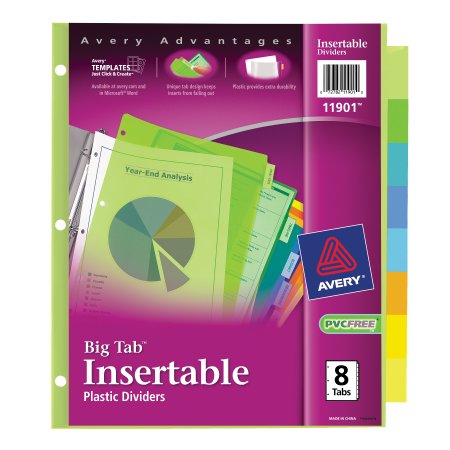 Avery  Big Tab Insertable Plastic Dividers,  8-Tabs, 1 Set (11901)