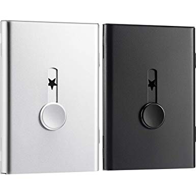 Tatuo 2 Pack Business Card Holder, Thumb-Drive Business Card Case Slide Out Business Card Holders Stainless Steel Card Holder Card Case Excellent Design for Men and Women