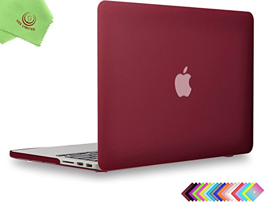 UESWILL Smooth Soft-Touch Matte Frosted Hard Shell Case Cover for MacBook Pro 13" with Retina Display   Microfibre Cleaning Cloth, Wine Red
