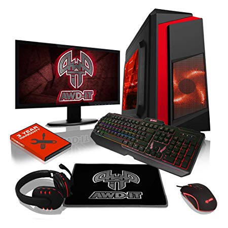 ADMI GAMING PC PACKAGE: 24 Inch 1080p Monitor, Keyboard, Mouse and Gaming Headset AMD A10-9700 3.8GHz Quad Core Radeon R7 1TB HDD, 8GB RAM, Wifi, F3 Gaming Case, No Operating System