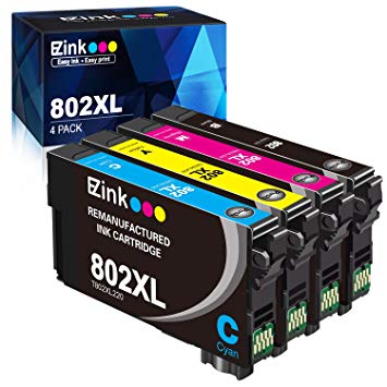 E-Z Ink (TM) Remanufactured Ink Cartridge Replacement for Epson 802XL 802 T802XL T802 to use with Workforce Pro WF-4740 WF-4730 WF-4720 WF-4734 EC-4020 EC-4030 (1 Black, 1 Cyan, 1 Magenta, 1 Yellow)