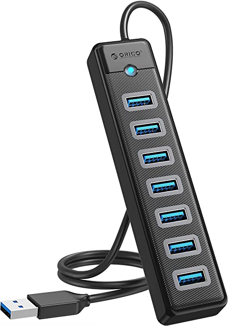 ORICO 7-Port USB Hub 3.0 with 1.64ft Extension Cable and Tapy-c Charger Port, 5Gbps Fast Data USB Splitter Transfer Multi USB Port Expander for Laptop, PC, Flash Drive, Printer, Mobile HDD