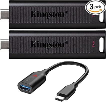 Kingston 1TB DataTraveler Max USB 3.2 Gen 2 Type-C Flash Drive (2-Pack) with Fuse USB-C OTG Cable Bundle (3 Items)