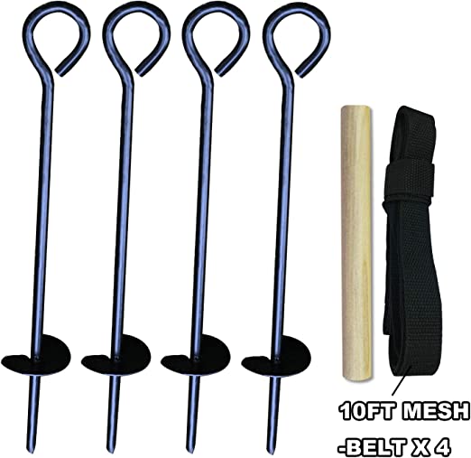 ABCCANOPY Spiral Ground Anchor with Dog Tie Out, Trampoline Anchor Stakes for Anchor Swings Set Down, Portable Basketball Goal, Trampoline Tent, Bonus Tie-Downs for Tethering The Dog, 4Pcs