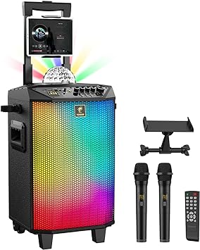 Wireless Karaoke Machine for Adults, TONOR PA System Portable Bluetooth Singing Speaker with Dual Wireless Microphones Microfono, Disco Ball for Home Karaoke, Party, Class and Church K20