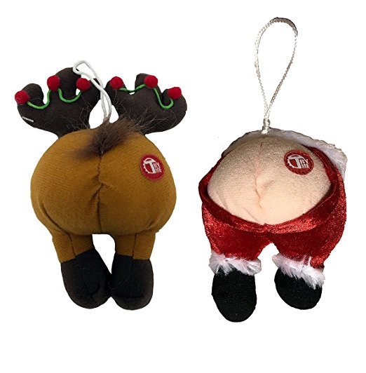 1 Santa Butt and 1 Reindeer Butt-tootin Farting Musical Christmas Ornaments