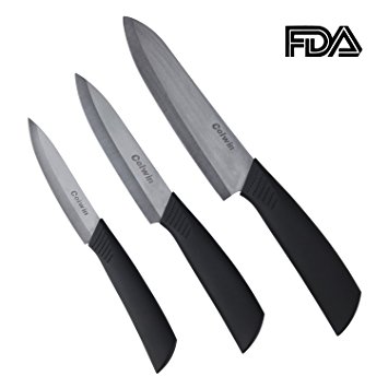 Coiwin Kitchen Cutlery Black Ceramic Knife Set With Sheaths - Super Sharp & Rust Proof & Stain Resistant ( 6" Chef Knife, 5" Utility Knife, 4" Fruit Knife )