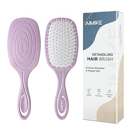 AIMIKE Detangling Brush, Detangler Brush w/Ultra-soft Air Cushion, Pain-Free Detangle Brush Gently Loosens Tangles, Thick Curly Hair Brush for Women, Paddle Brush Wet Dry Brush - Lavender, 1pc