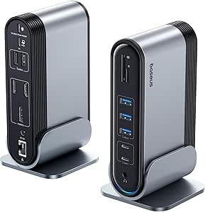 Baseus 17-in-1 USB C Docking Station 4K HDMI*2 DP*1 zur Übertragung auf 3 Monitore mit 100W PD USB-C-Anschluss, USB 3.0 * 3, LAN, SD/TF-Kartenleser, Audioanschluss USB C Hub für Windows, Mac-Laptop