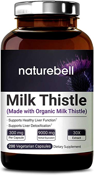 Organic Milk Thistle 30:1 Extract, 9000mg Herbal Equivalent, 200 Capsules, Active Natural Silymarin to Supports Liver Health, Non-GMO, Made in USA