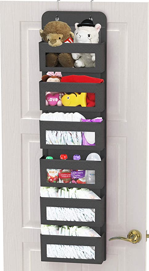 Simple Houseware Over Door/Wall Mount 6 Clear Window Pocket Organizer, Dark Gray