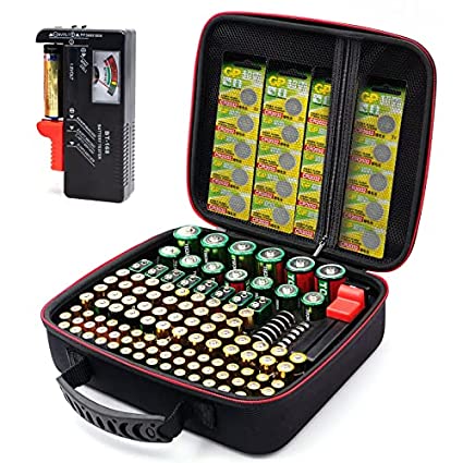 Battery Organizer Storage Case with Tester (BT168),Battery Buddy Case Holds 126 Batteries AAA AA C D 9V Lithium 3V, Battery Box Holder Hard Case