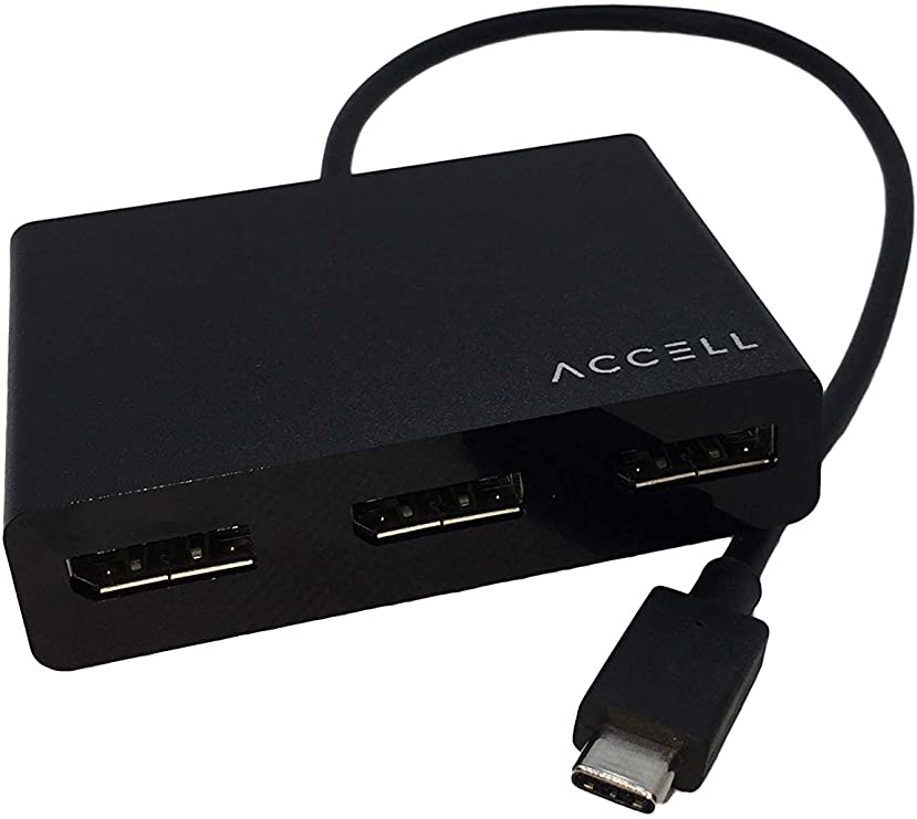 Accell USB-C DisplayPort Multi-Monitor Splitter - DisplayPort 1.2 Multi-Stream Transport (MST) Hub - 1x USB-C Connector (Thunderbolt 3 Compatible), 3X DP 1.2 outputs, 4K UHD @60Hz
