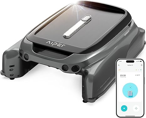 Aiper Surfer S1 Solar Power Robotic Pool Skimmer, Solar Pool Skimmer, 12 Hour Battery Life, Smart App, Water Temperature, Ideal for All Swimming Pool Types, Grey