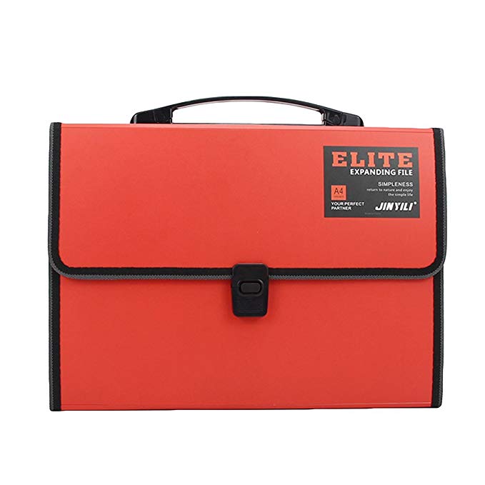 SJINC Accordian File Organizer 13 Pockets A4 Document Letter Size Portable with Expanding File Folder, Red