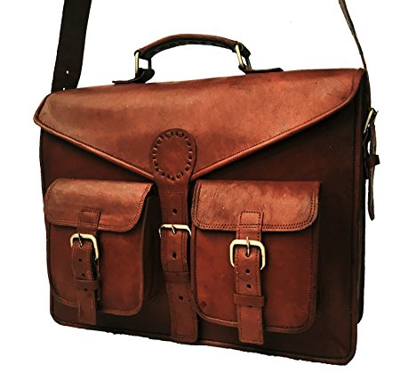 B & H Genuine Leather Messenger Bag 15" Leather Laptop Bag Leather Satchel Briefcase Bag.