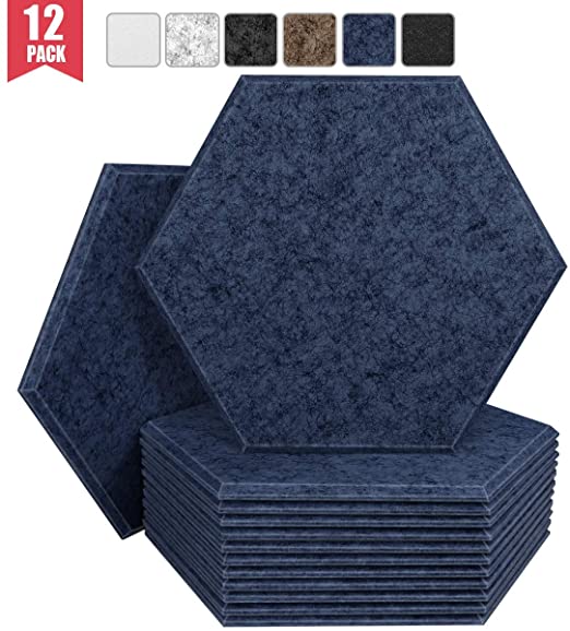 DEKIRU 12 Pack Acoustic Panels Sound Proof Padding, 14 X 13 X 0.4 Inches Sound dampening Panel Used in Home & Offices（Hexagon） (Dark Blue)