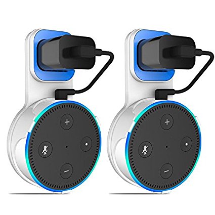 SPORTLINK Outlet Wall Mount Hanger Stand Holder for Amazon Echo Dot 2nd Generation Without Mess Wires Or Screws in Kitchens, Bathroom And Bedroom ( White - 2 Pack)