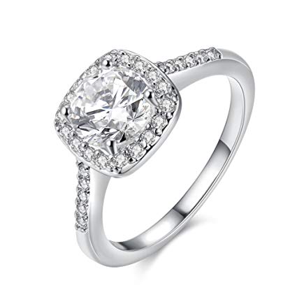 Yuren Eternal Love Women's 18K Rose/White Gold Plated CZ Diamond Engagement Rings Best Promise Rings Anniversary Wedding Bands (Silver, US code 6)
