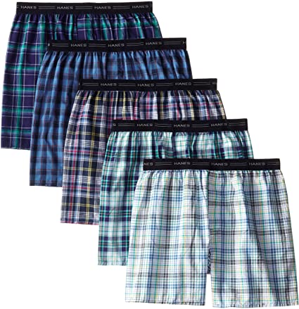 Hanes Men's 5-Pack Woven Exposed Waistband Boxers