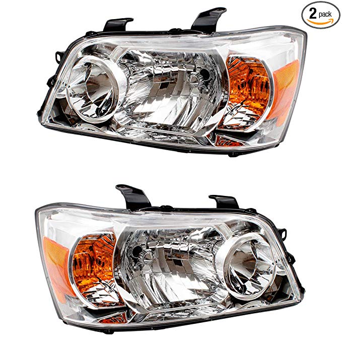 BROCK Pair Set Halogen Combination Headlights Park Signal Lamps 06 Highlander Hybrid Replaces 8117048310 8113048310 TO2518104 TO2519104