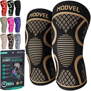 Modvel Compression Knee Brace for Women & Men - 2 Pack Knee Brace for Women Running Knee Pain, Knee Support Sleeve, Workout Sports Braces for Meniscus Tear ACL & Arthritis Pain Relief Copper Medium