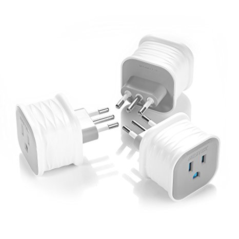 BESTEK Grounded USA to Italy, Chile, Uruguay Travel Adapter Plug(Type L) - 3 Packs