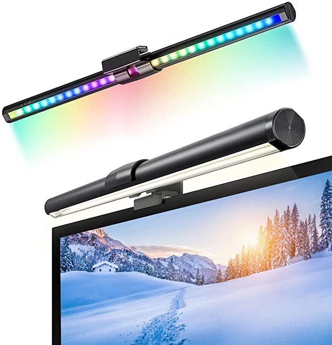 Monitor Light Bar, ANSCHE USB Screen Light Bar Dual Light with Touch Sensor, Dimmable RGB Computer Monitor Light, 5-Color Mode, Back Light 15 Color, Filter Blue-Ray, Screen Lamp for Home Office Game