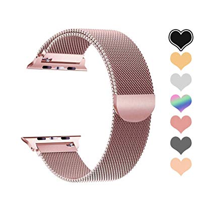 MOMUD Compatible for Apple Watch Band 42mm 44mm, Stainless Steel Mesh Loop Replacement Strap Bracelet with Strong Magnetic Closure Wristband for iWatch Series1,2,3,4 - Rose Gold