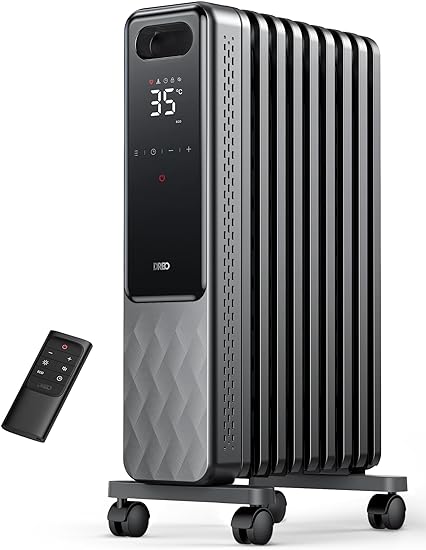 Dreo Oil Filled Radiator 2000W, Electric Portable Space Oil Heater 9 Fins With Remote Control, 24h Timer, 3 Heat Settings, 4 Modes, Digital Thermostat, Overheat & Tip-Over Protection, Quiet, Home