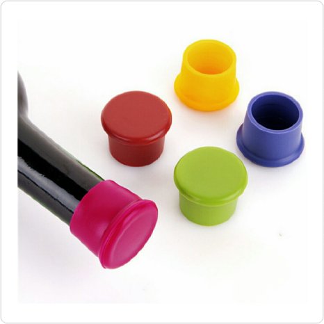 Pack of 5 Assorted Colors Silicone Reusable Wine Bottle Caps/Beer Sealer Cover