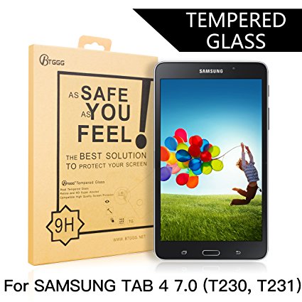 BTGGG Samsung Galaxy Tab 4 7.0 Screen Protector, [0.3mm / 2.5D Round Edge] [Tempered Glass] [Anti-fingerprint HD Easy Installation Bubble Free] for Samsung Galaxy Tab 4 7.0'' (T230, T231)