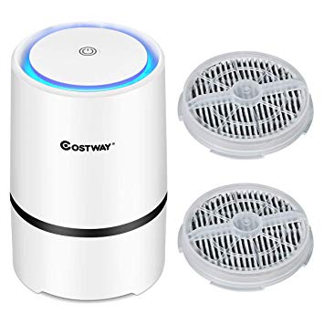 COSTWAY Air Purifier for Home w/ Two True HEPA Carbon Filter, Low Noise, Night Light, Aromatherapy Diffuser With USB Cable