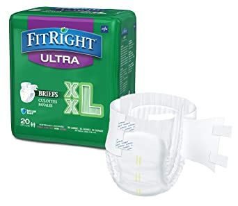 FitRight Ultra Adult Diapers, Disposable Incontinence Briefs with Tabs, Heavy Absorbency, XX-Large, 60"-69", 4 packs of 20 (80 total)