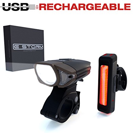 Raptor300 COMPLETELY USB Rechargeable Bike Light Set Commuter or Trail // SuperBright 300LM CREE front headlight   Red COB LED tail light   HELMET MOUNT// Lifetime Guarantee