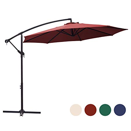 KINGYES 10ft Patio Offset Cantilever Umbrella Market Umbrella Outdoor Umbrella Cantilever Umbrella，with Crank & Cross Base (Burgundy)