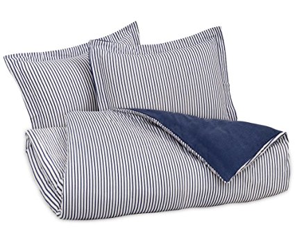 FLANNEL REVERSIBLE DUVET COVER SET by DELANNA 100% Cotton 1 Duvet Cover 86" x 86" and 2 Shams 20" x 20" (FULL/QUEEN, NAVY)