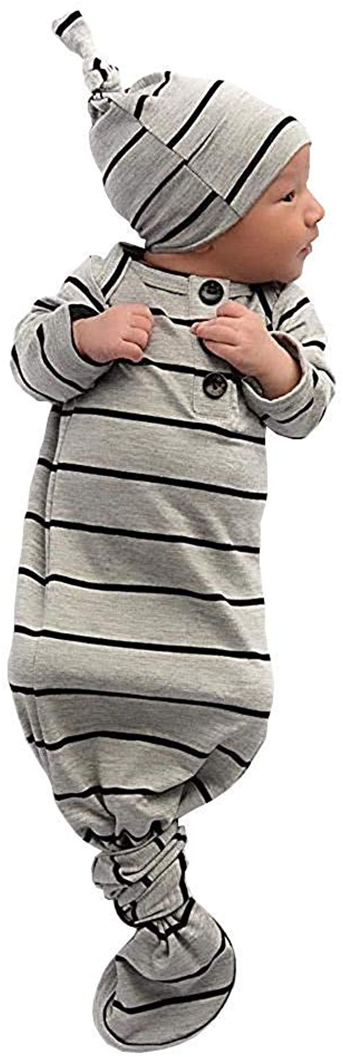 TROSJ Unisex Baby Striped Cotton Sleeper Gowns with Cap Long Knotted Sleeping Bag