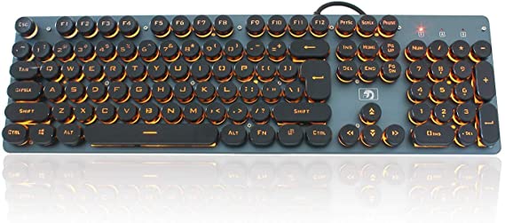 Typewriter Keyboard Retro Steampunk Keyboard 104 Keys Anti Ghosting Backlit Keyboard Typewriter Retro Style and Round Keycaps for PC and Mac