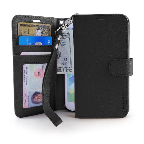 Galaxy S5 Case BUDDIBOX Wrist Strap Premium PU Leather Wallet Case with Kickstand Card Holder and ID Slot for Samsung Galaxy S5 Black